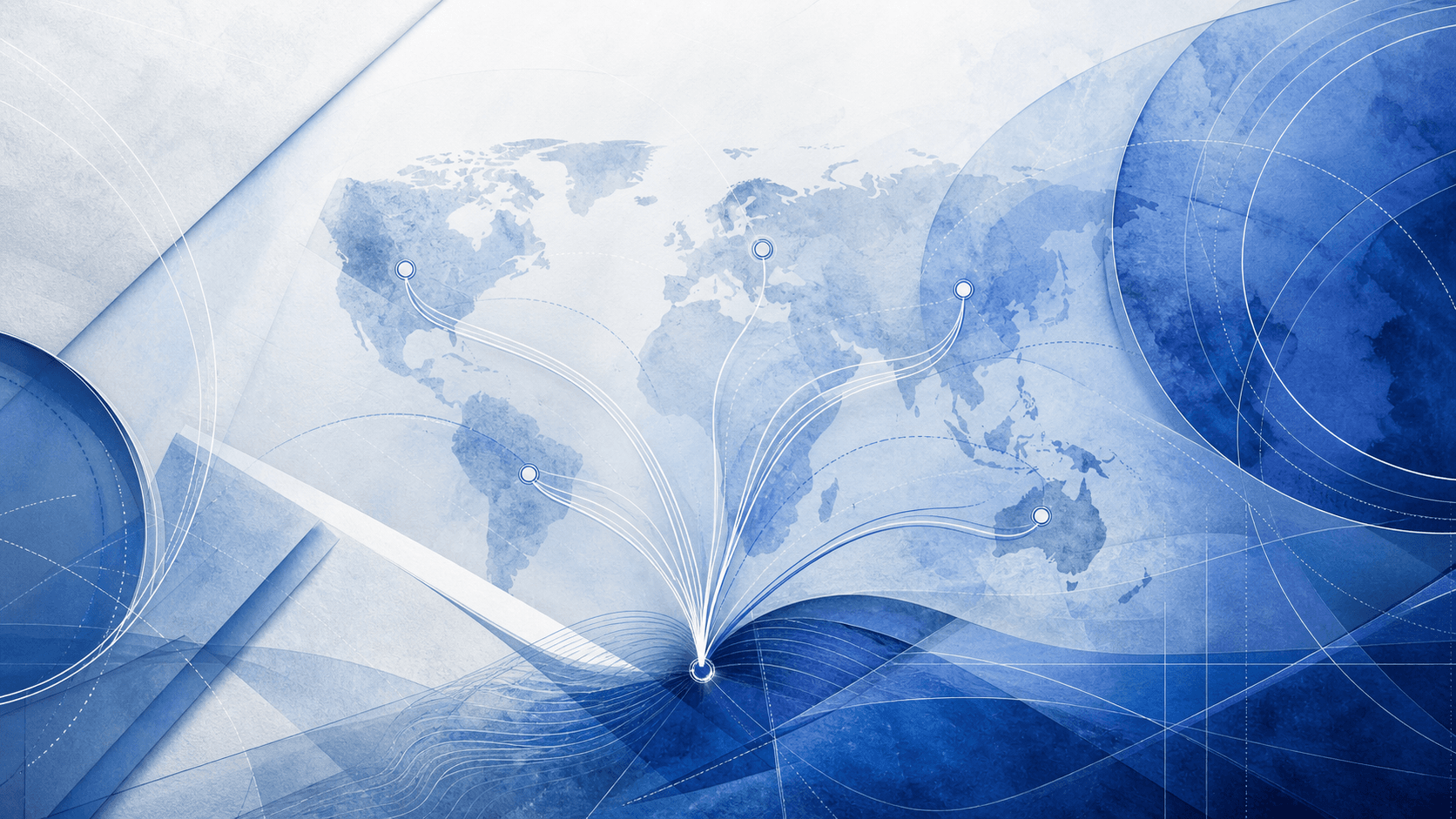 Abstract blue editorial map showing branching cross-border inheritance routes between jurisdictions