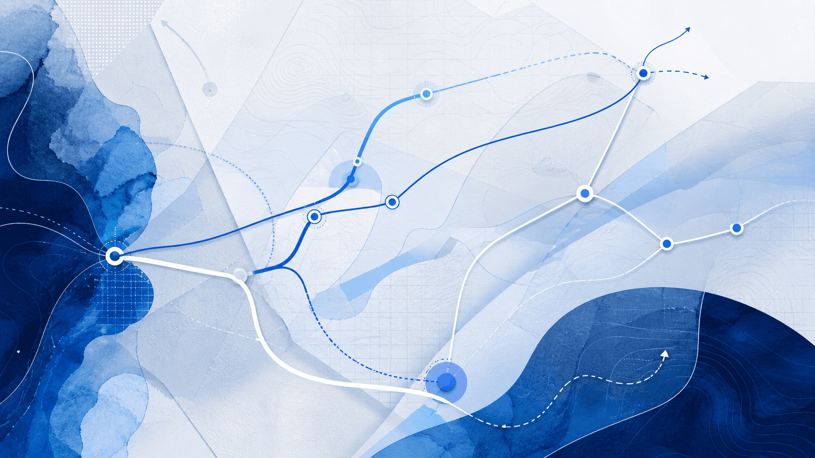 Abstract blue founder-liquidity map showing capital buckets, residence paths, banking checkpoints, and post-exit decision layers